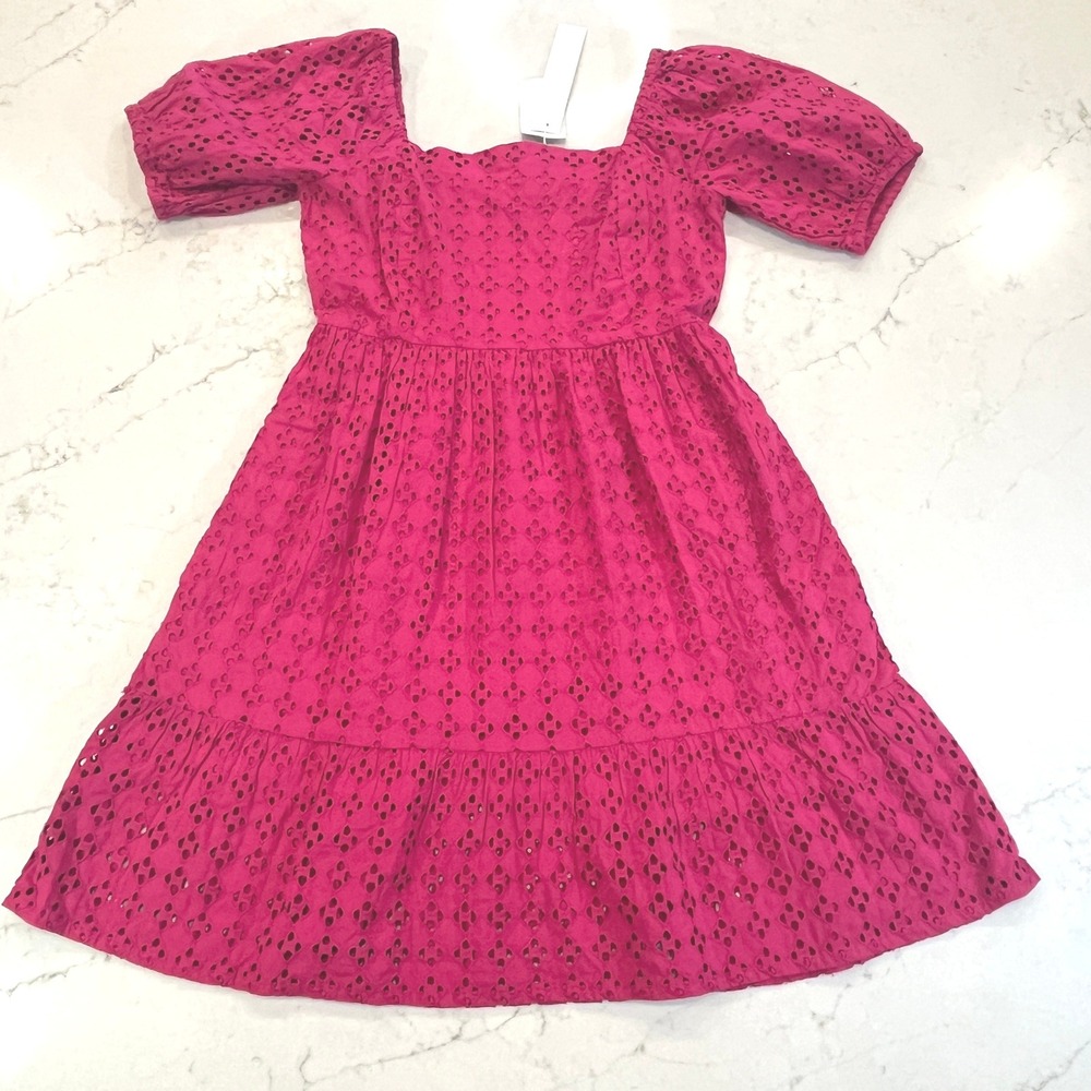 La Blanca Resortwear‎ NEW Eyelet Dress Womens XS Pink Cotton Smocked Puff Sleeve